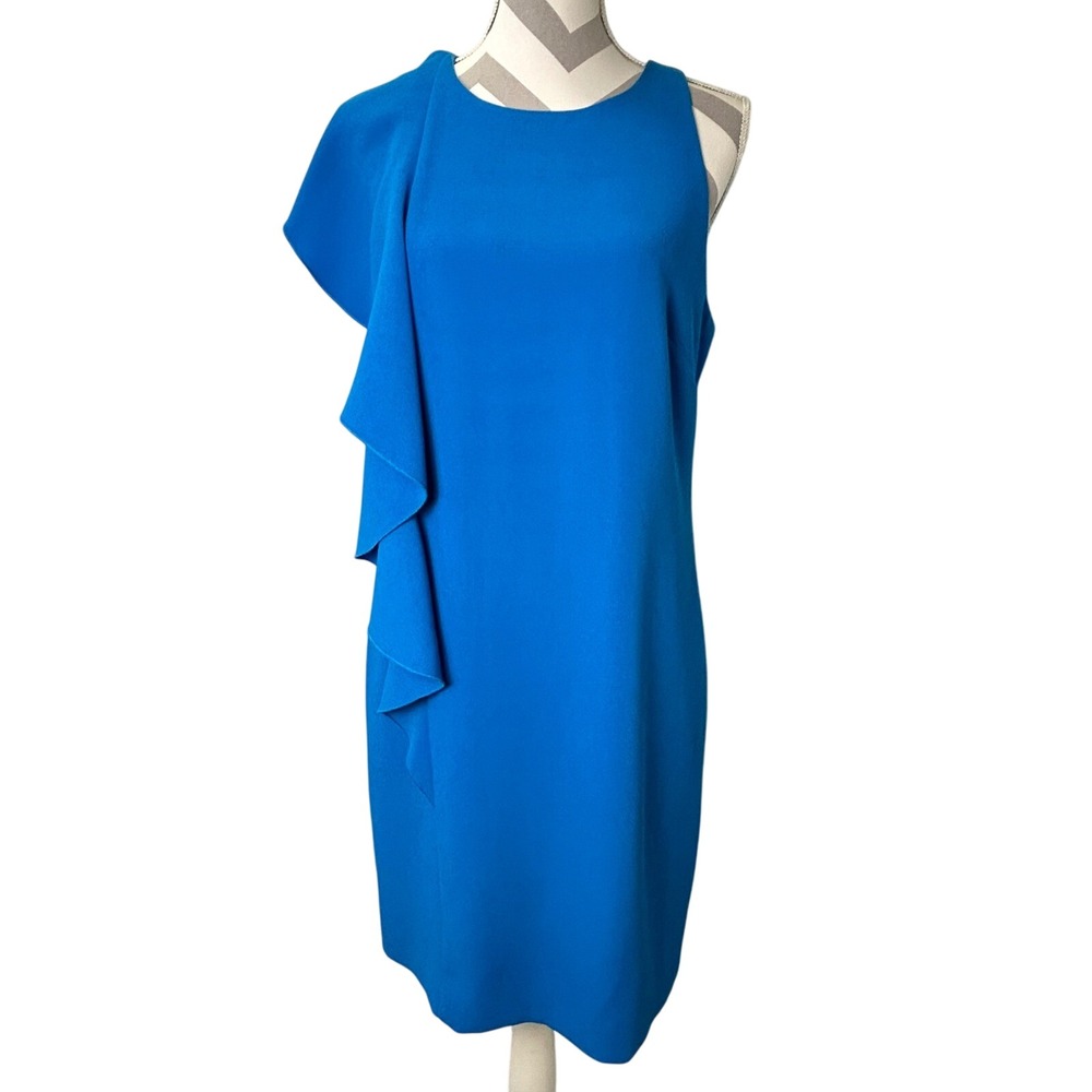 Trina Turk Crescent Dress Sheath Ruffle Sleeveless Cocktail Party Blue Size 6‎